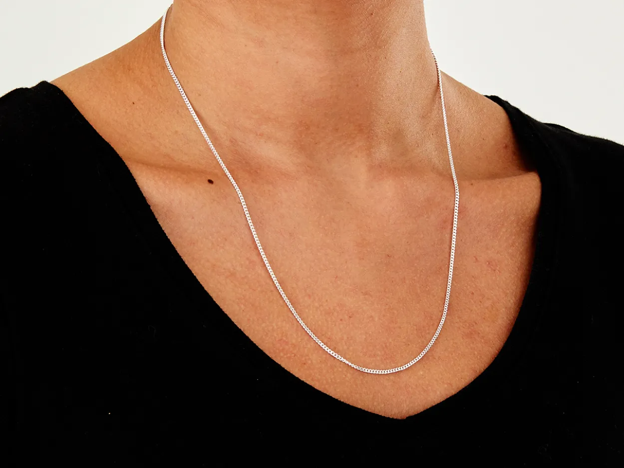 Sterling Silver 1.5mm Diamond Cut Curb Chain With Extender 18-20"/45-50cm Unhallmarked