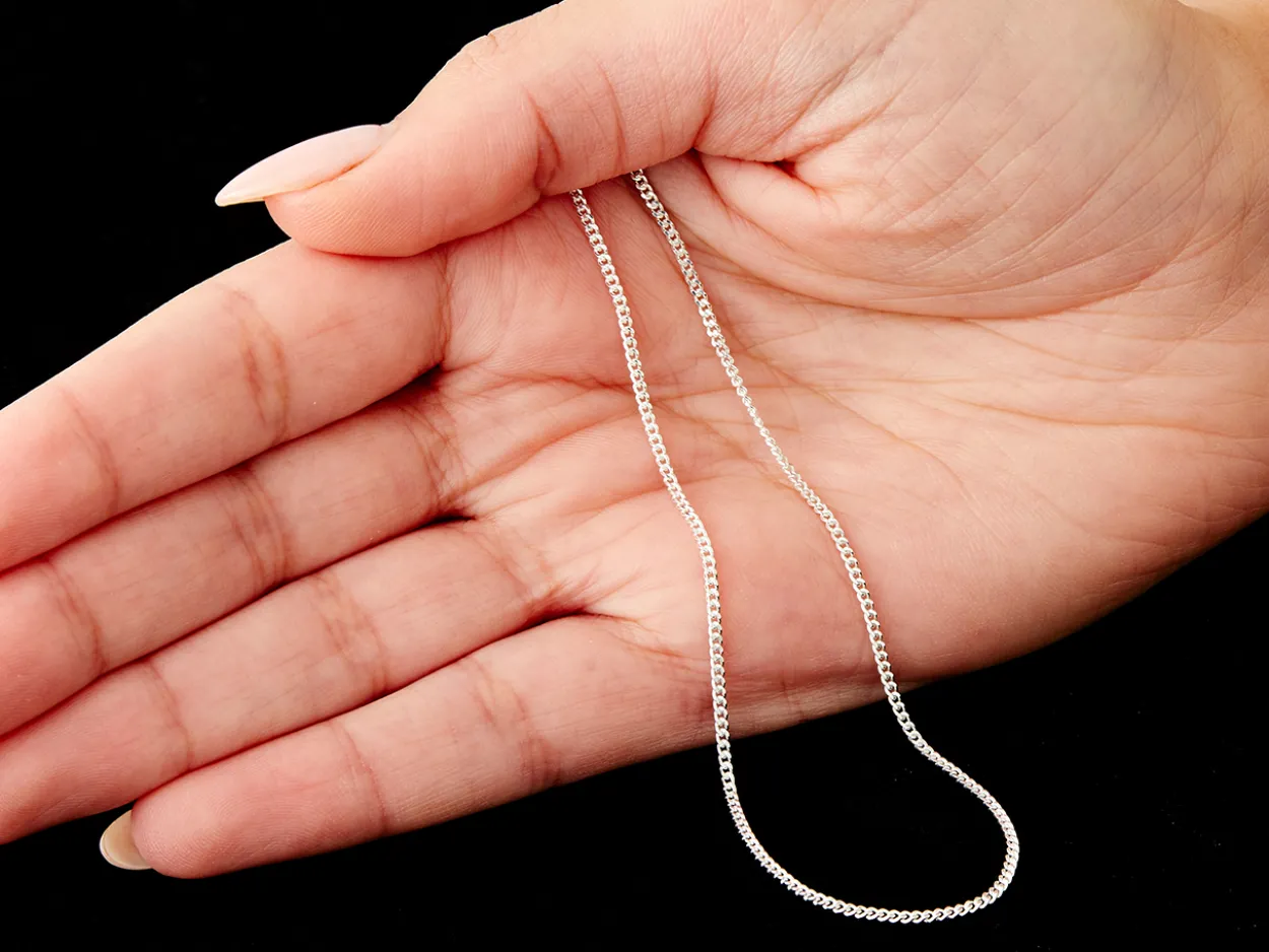 Sterling Silver 1.5mm Diamond Cut Curb Chain With Extender 18-20"/45-50cm Unhallmarked