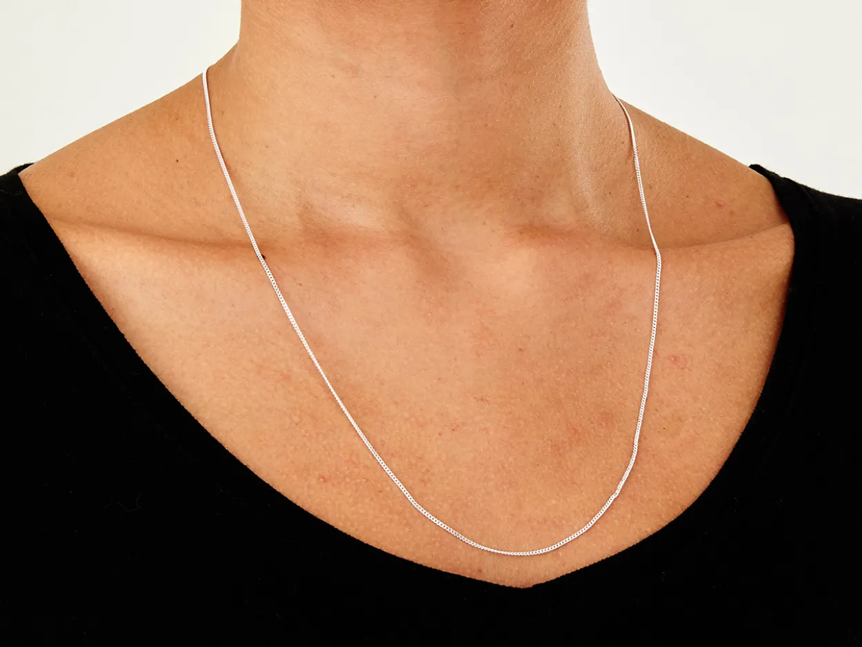 Sterling Silver 1.2mm Diamond Cut Curb Chain 22"/55cm Unhallmarked 100% Recycled Silver