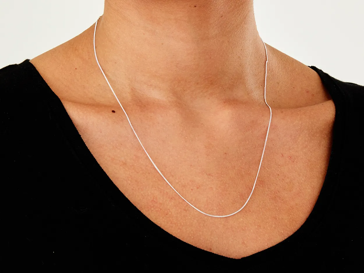 Sterling Silver 1.0mm Diamond Cut Curb Chain With Extender 18-20"/45-50cm Unhallmarked