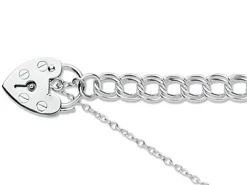 Sterling Silver 6.5mm Double Curb Bracelet 7.5"/19cm Padlock & Safety Chain Hallmarked