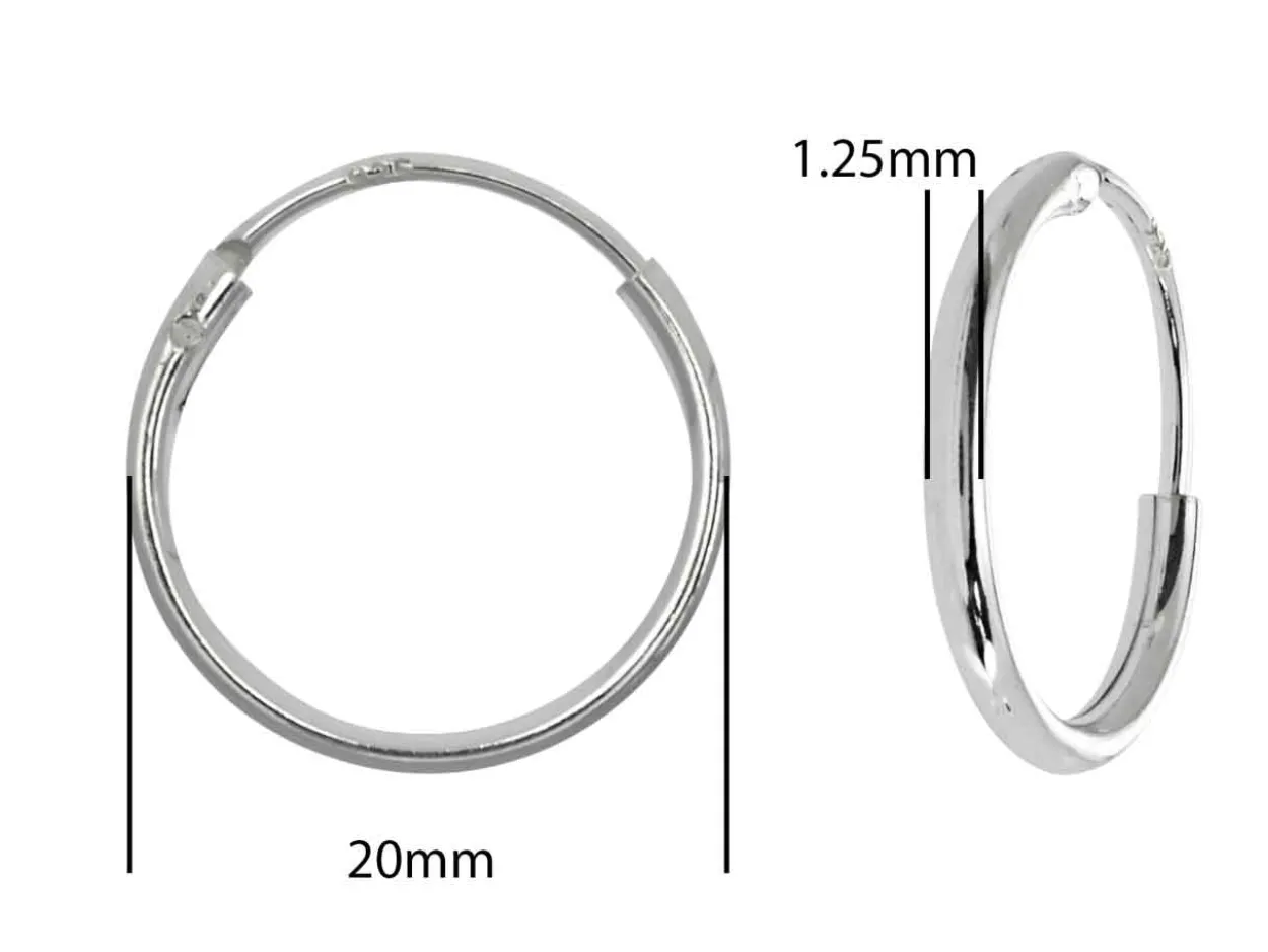 Sterling Silver 20.0mm Endless Hoops, Pack Of 2