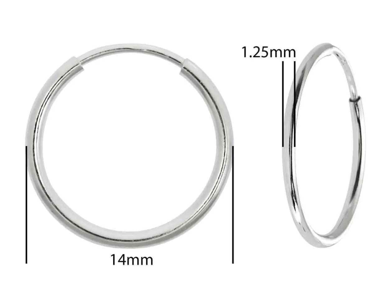 Sterling Silver 14.0mm Endless Hoops, Pack Of 2