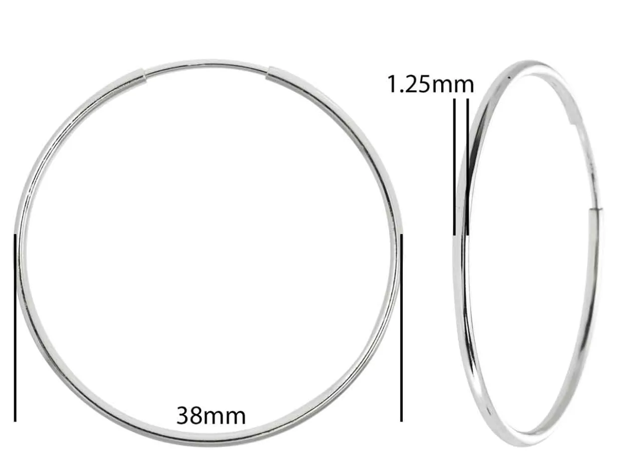 Sterling Silver 38.0mm Endless Hoops, Pack Of 2