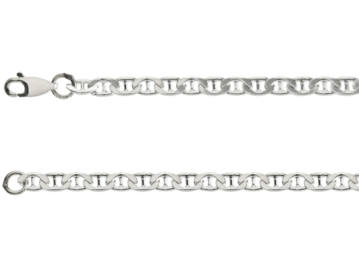 Sterling Silver 3.7mm Filed Anchor Curb Chain 18"/45cm Hallmarked