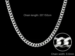 Sterling Silver 6.6mm Filed Bevelled Curb Chain 20