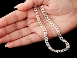 Sterling Silver 6.6mm Filed Bevelled Curb Chain 18