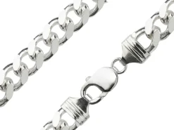 Sterling Silver 10.0mm Filed Bevelled Curb Bracelet 8.5"/21cm Hallmarked