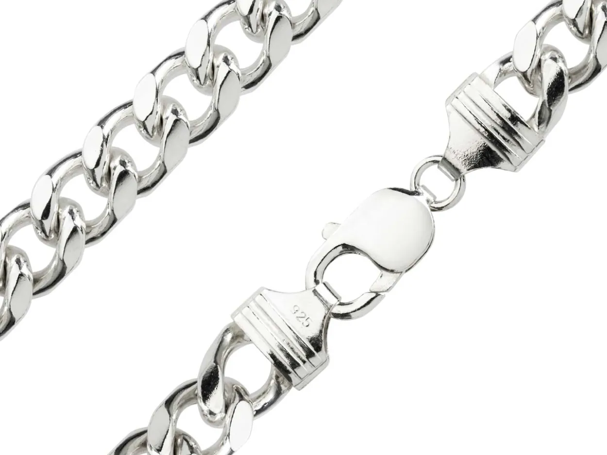 Sterling Silver 10.0mm Filed Bevelled Curb Chain 18"/45cm Hallmarked