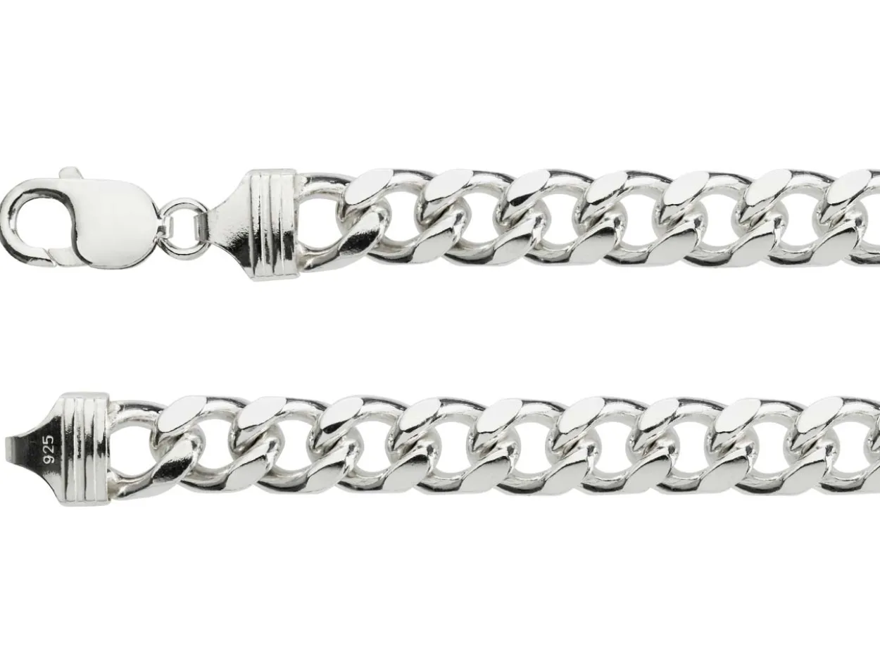 Sterling Silver 10.0mm Filed Bevelled Curb Chain 18"/45cm Hallmarked