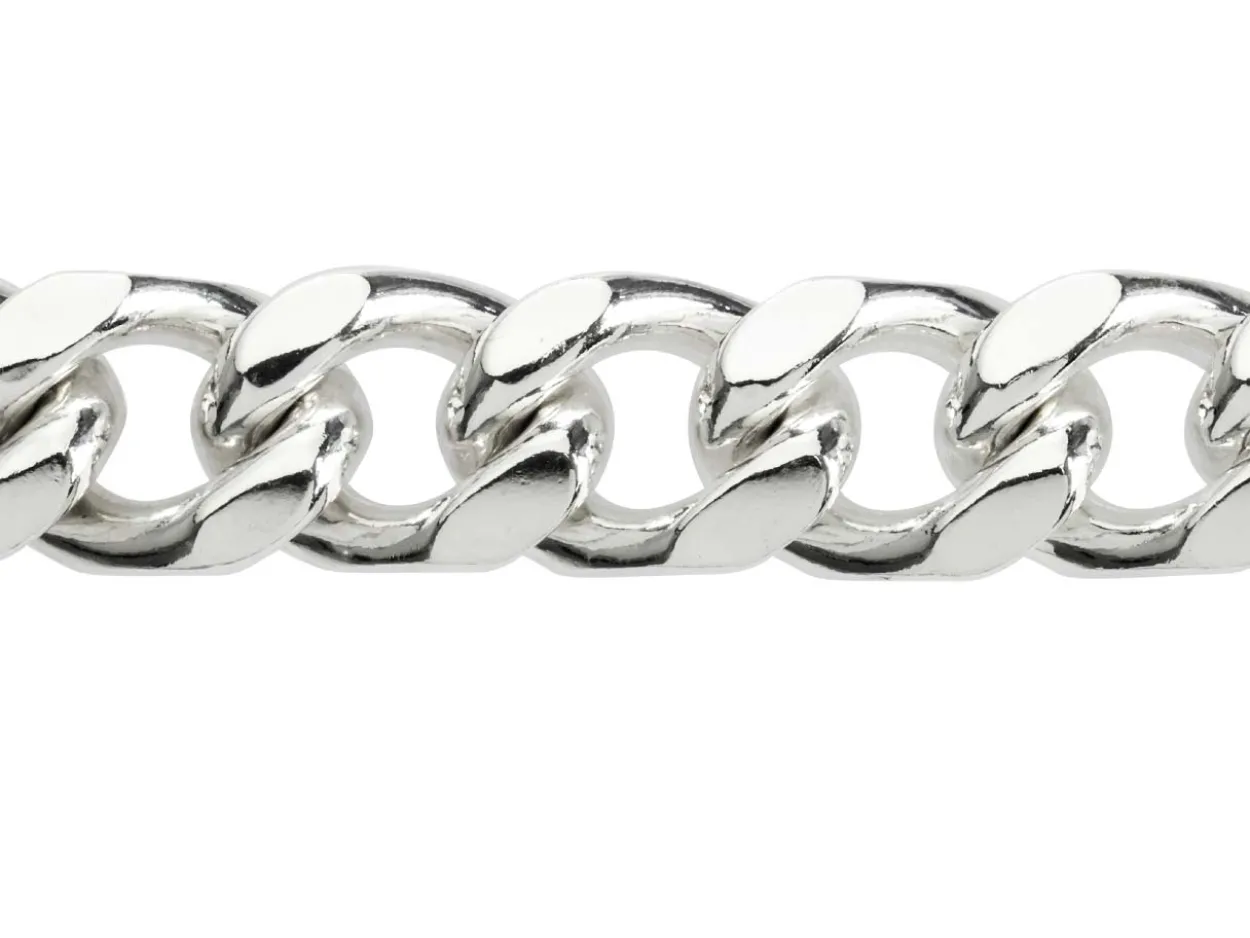 Sterling Silver 10.0mm Filed Bevelled Curb Chain 18"/45cm Hallmarked