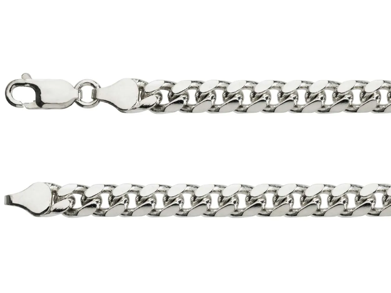 Sterling Silver 6.4mm Filed Bevelled Curb Chain 20"/50cm Hallmarked
