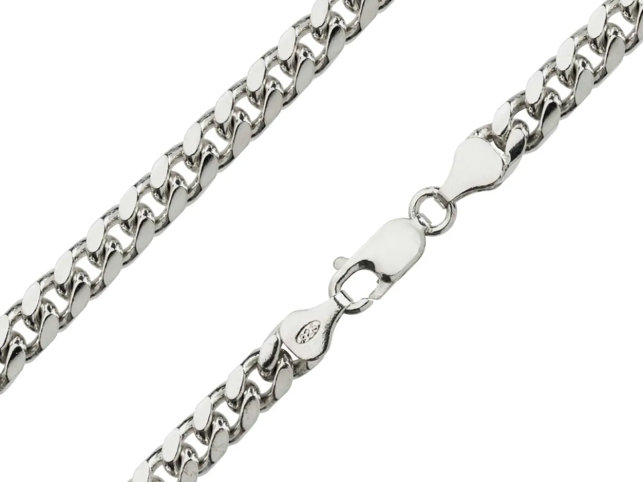 Sterling Silver 6.4mm Filed Bevelled Curb Chain 18"/45cm Hallmarked
