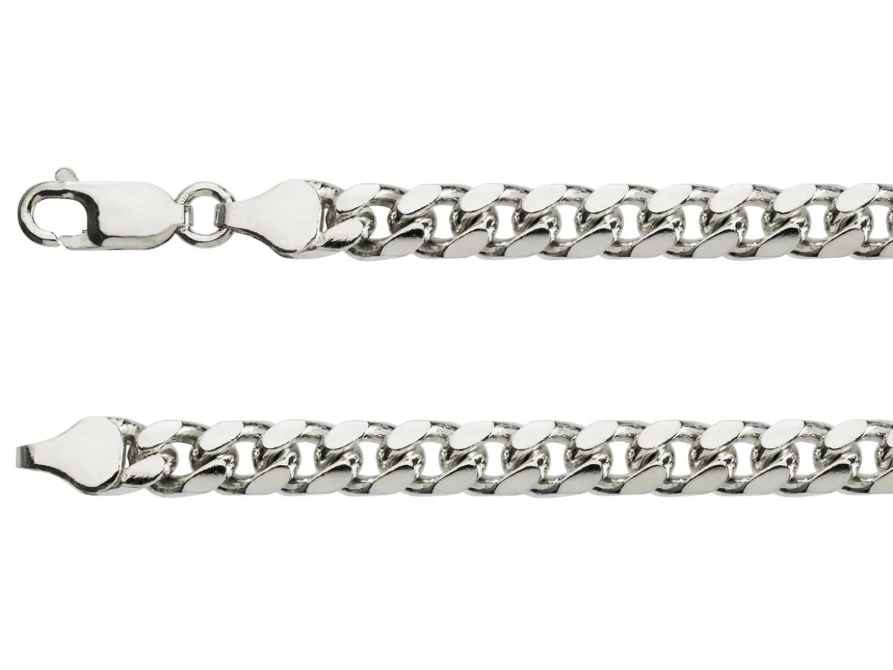 Sterling Silver 6.4mm Filed Bevelled Curb Chain 18"/45cm Hallmarked
