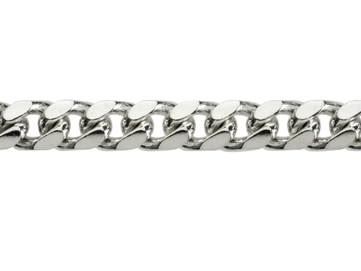 Sterling Silver 6.4mm Filed Bevelled Curb Chain 18"/45cm Hallmarked