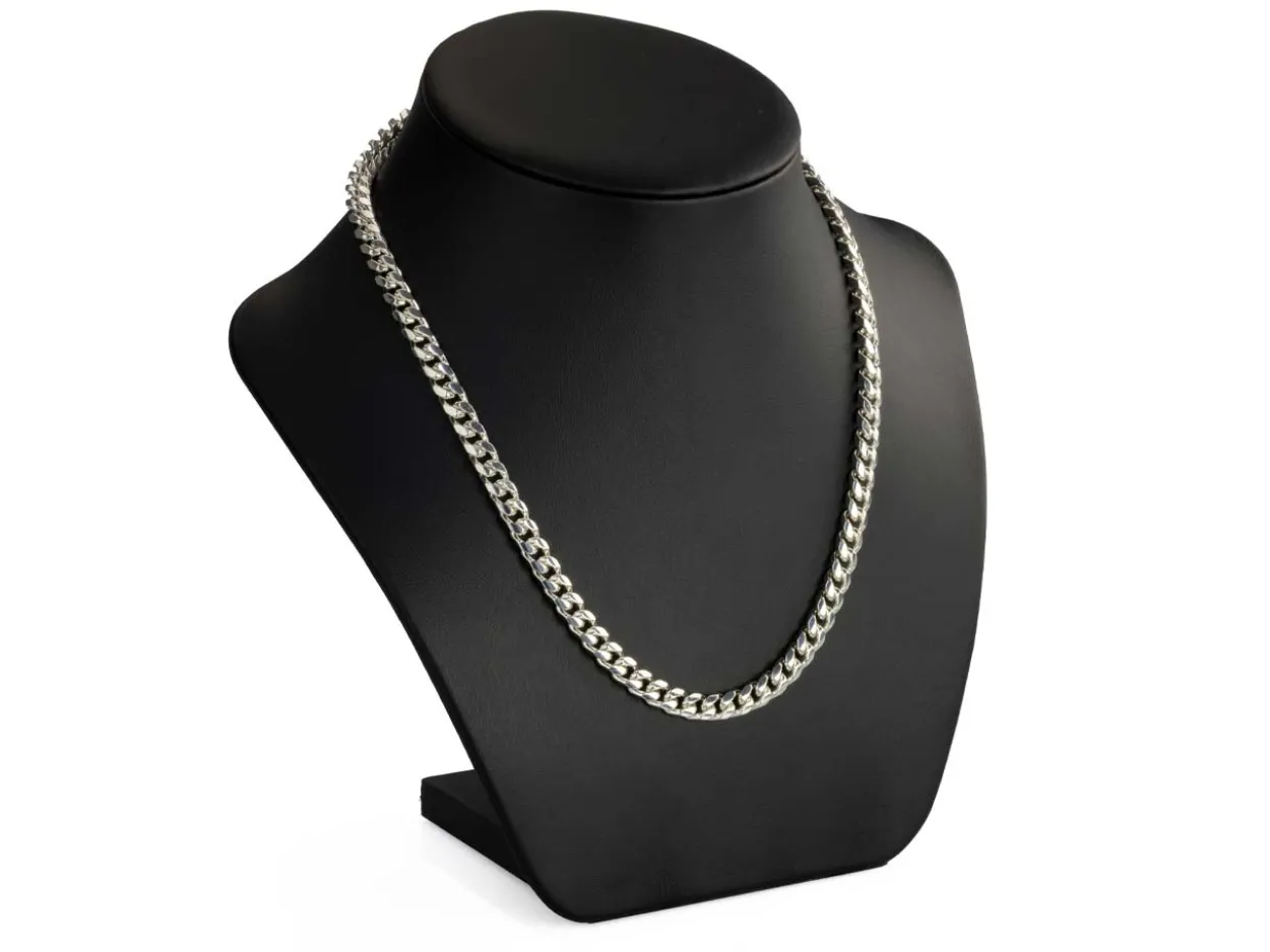 Sterling Silver 6.4mm Filed Bevelled Curb Chain 18"/45cm Hallmarked