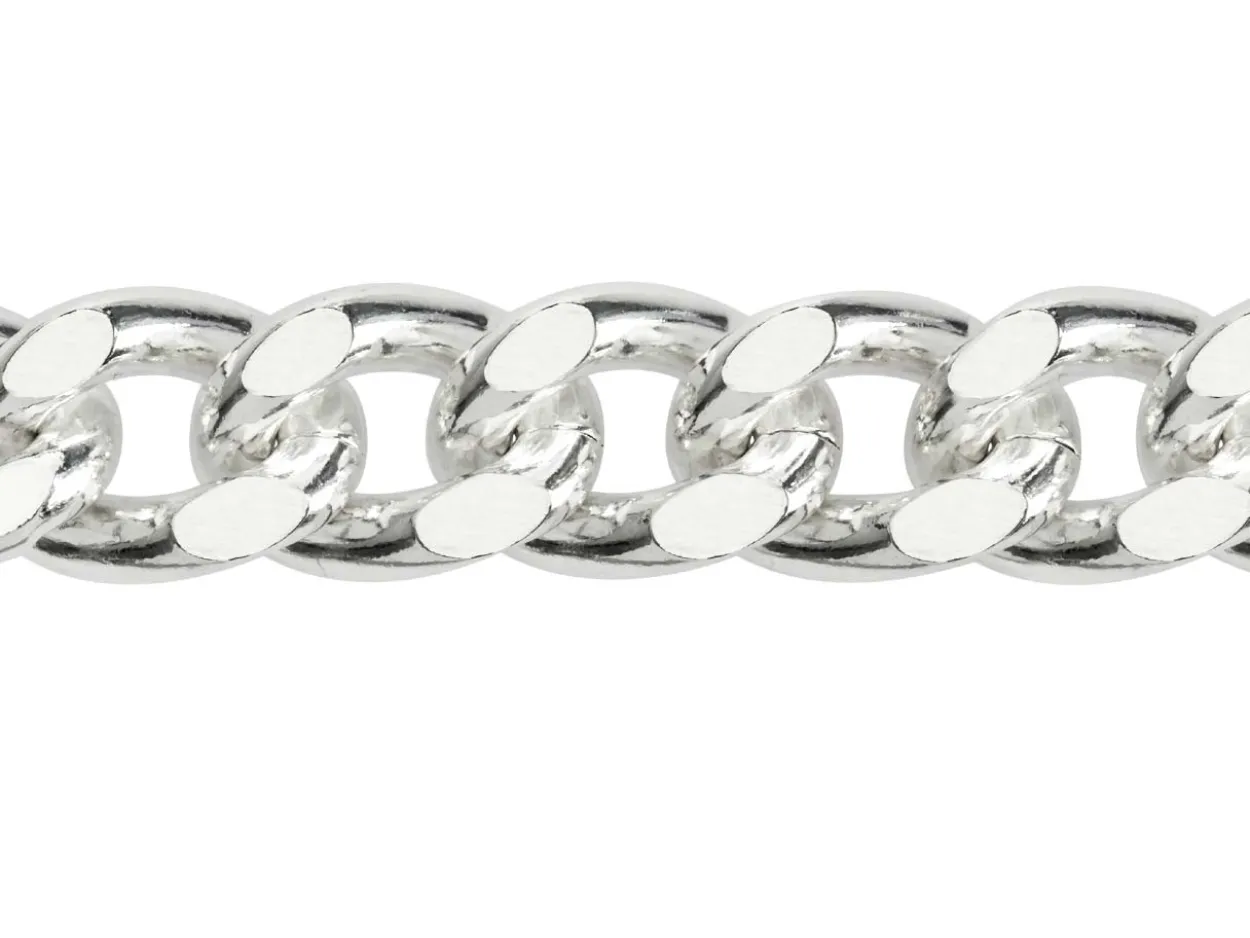 Sterling Silver 10.3mm Filed Curb Chain 20"/50cm Hallmarked