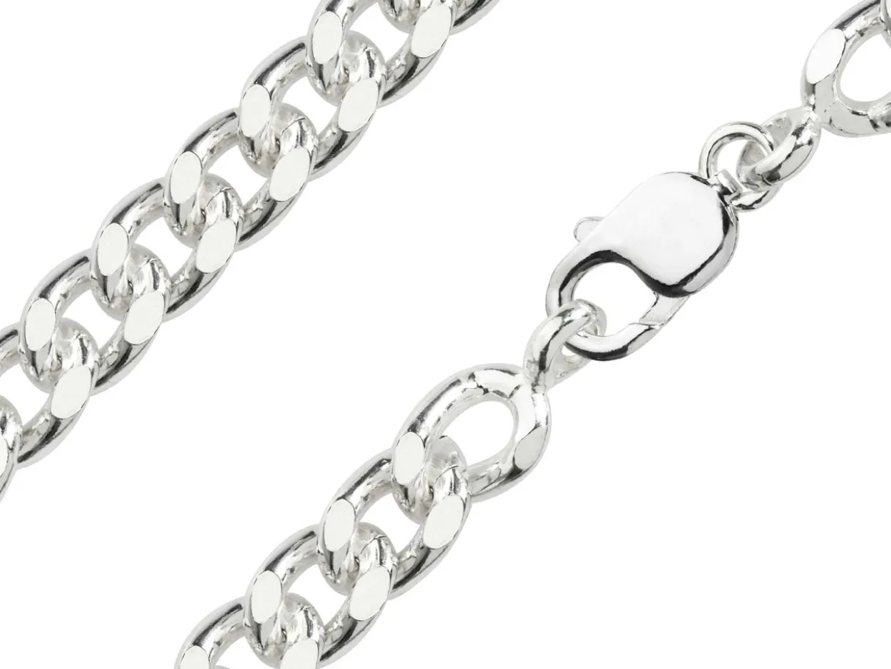 Sterling Silver 10.3mm Filed Curb Chain 18"/45cm Hallmarked