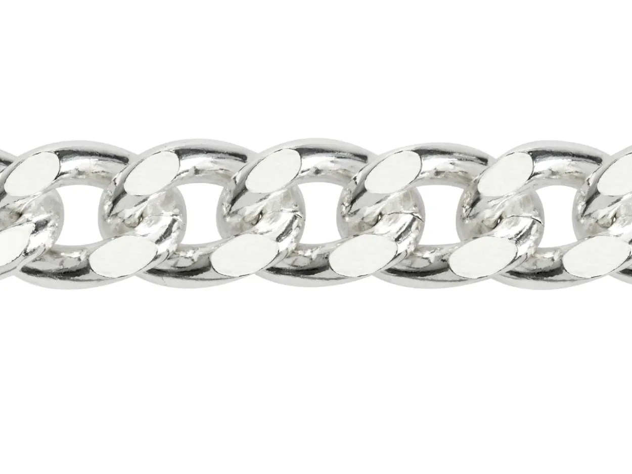 Sterling Silver 10.3mm Filed Curb Chain 18"/45cm Hallmarked