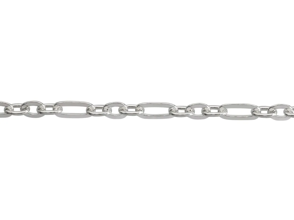 Sterling Silver 4.0mm Flat Filed Figaro Chain Loose Unhallmarked 100% Recycled Silver