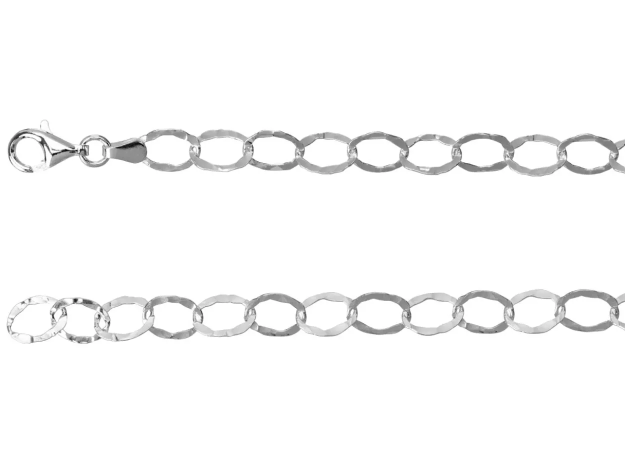Sterling Silver 6.5mm Flat Hammered Oval Trace Chain 20"/50cm Unhallmarked 100% Recycled Silver