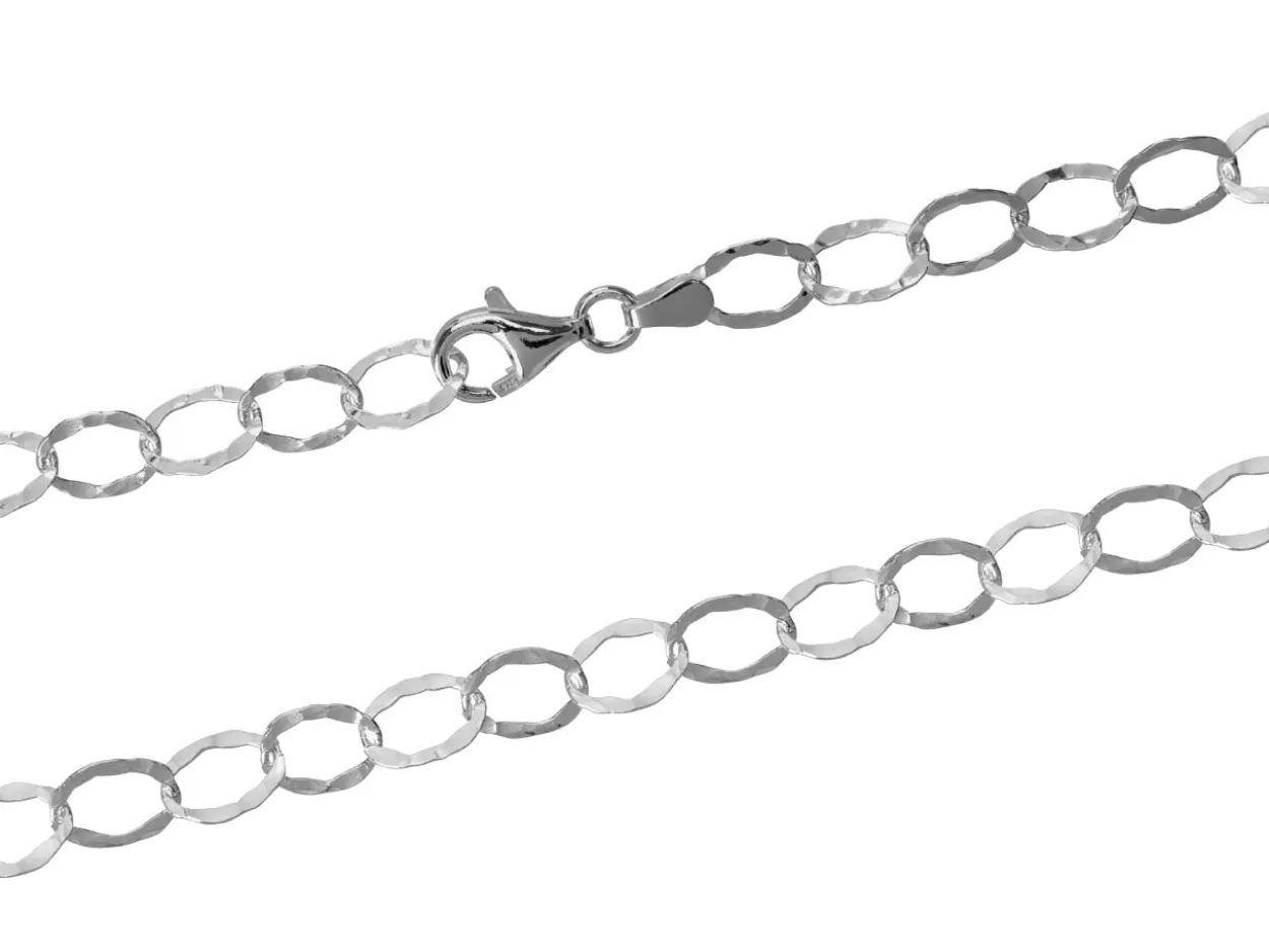 Sterling Silver 6.5mm Flat Hammered Oval Trace Chain 20"/50cm Unhallmarked 100% Recycled Silver