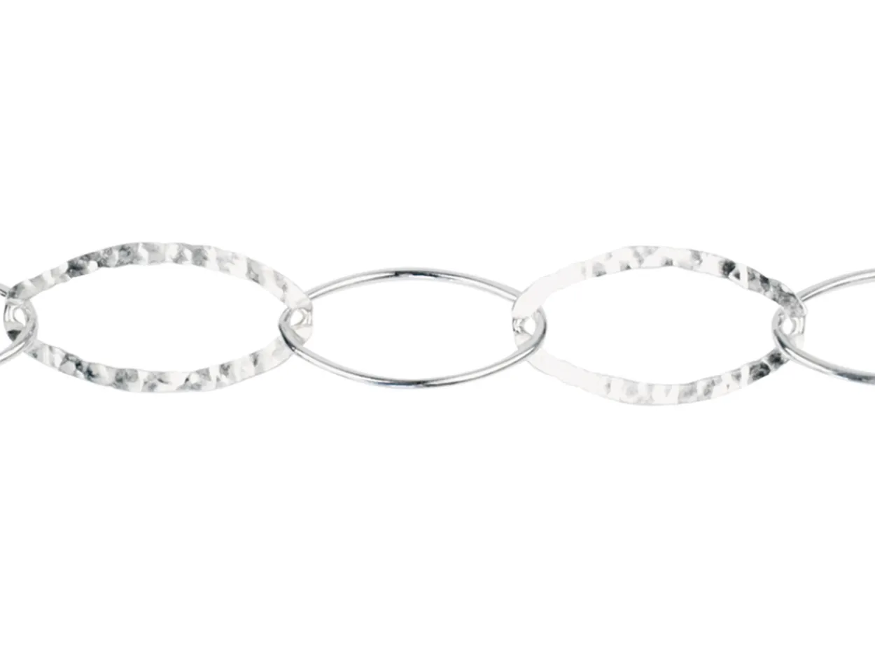 Sterling Silver 12.0mm Hammered And Round Navette Trace Chain Loose Unhallmarked