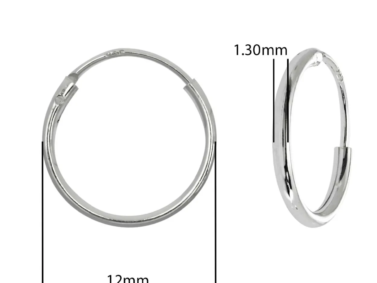 Sterling Silver 12.0mm Hinged Sleeper Hoops, Pack Of 2