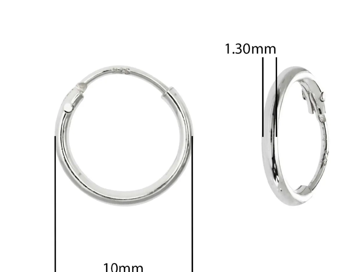 Sterling Silver 10.0mm Hinged Sleeper Hoops, Pack Of 2