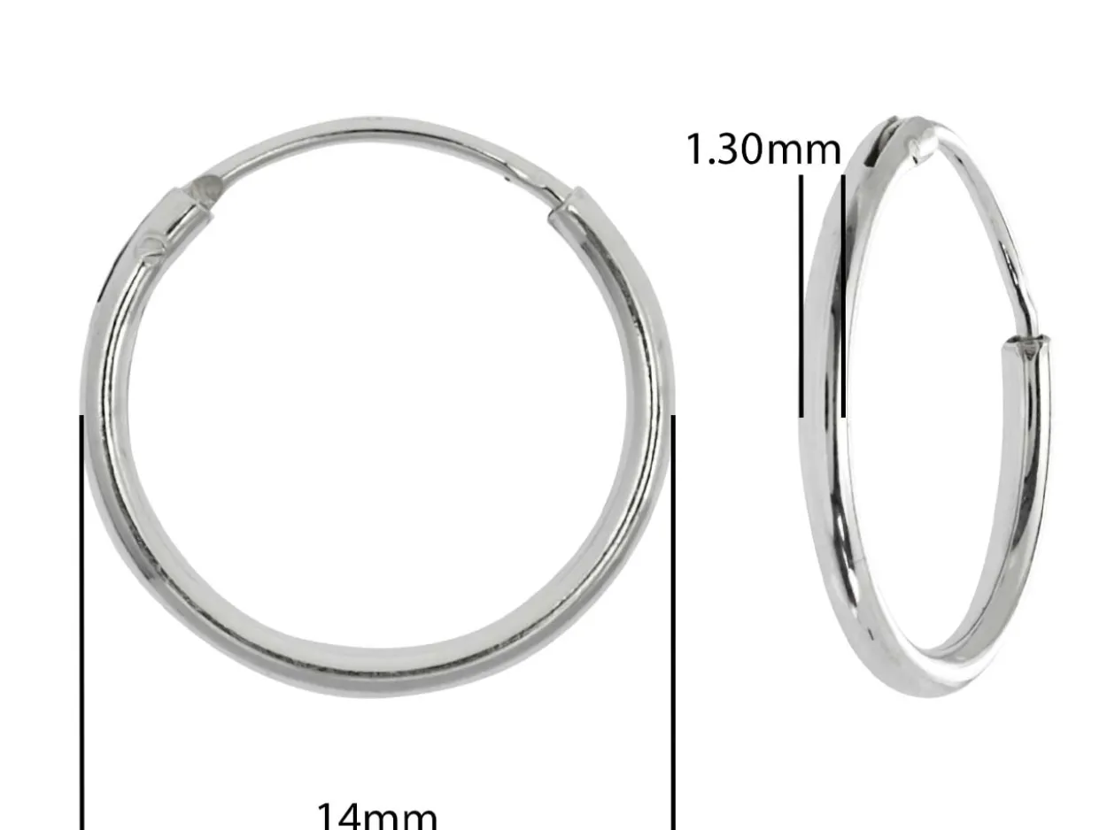 Sterling Silver 14.0mm Hinged Sleeper Hoops, Pack Of 2