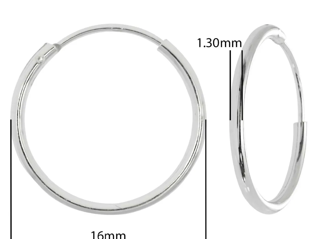 Sterling Silver 16.0mm Hinged Sleeper Hoops, Pack Of 2