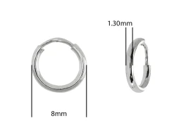 Sterling Silver 8.0mm Hinged Sleeper Hoops, Pack Of 2