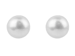 Sterling Silver 8mm-9mm Button White Pearl Stud Earrings