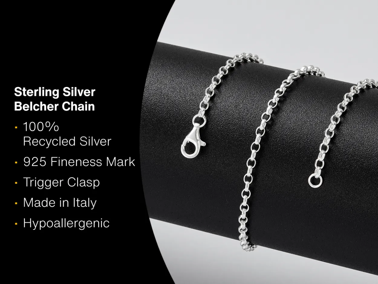 Sterling Silver 2.5mm Oval Belcher Chain 16"/40cm Unhallmarked 100% Recycled Silver