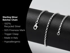 Sterling Silver 2.5mm Oval Belcher Chain 24"/60cm Unhallmarked 100% Recycled Silver