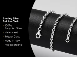 Sterling Silver 3.0mm Oval Belcher Chain 16"/40cm Hallmarked, 100% Recycled Silver