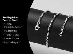 Sterling Silver 2.5mm Oval Belcher Chain 28"/71cm Hallmarked, 100% Recycled Silver