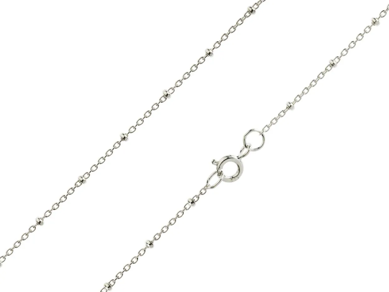 Sterling Silver 1.7mm Oval Trace Chain With Bead Station 18"/45cm Unhallmarked