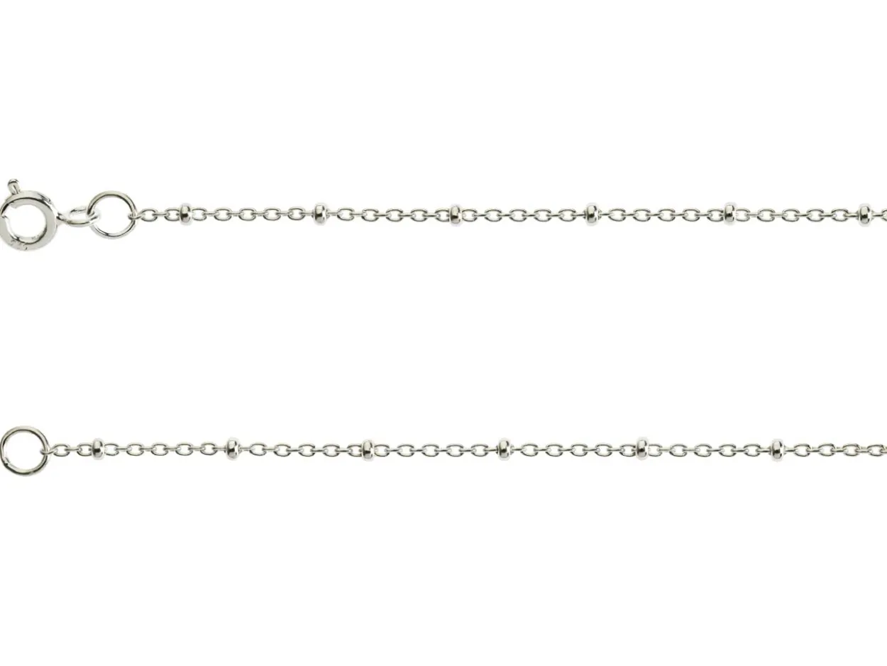 Sterling Silver 1.7mm Oval Trace Chain With Bead Station 18"/45cm Unhallmarked