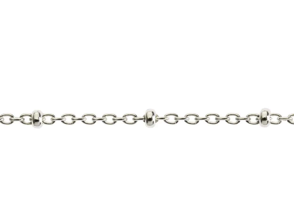 Sterling Silver 1.7mm Oval Trace Chain With Bead Station 18"/45cm Unhallmarked