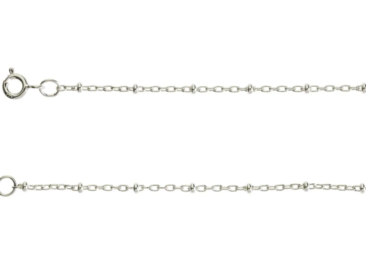 Sterling Silver 2.1mm Oval Trace Chain With Bead Station 16"/40cm Unhallmarked