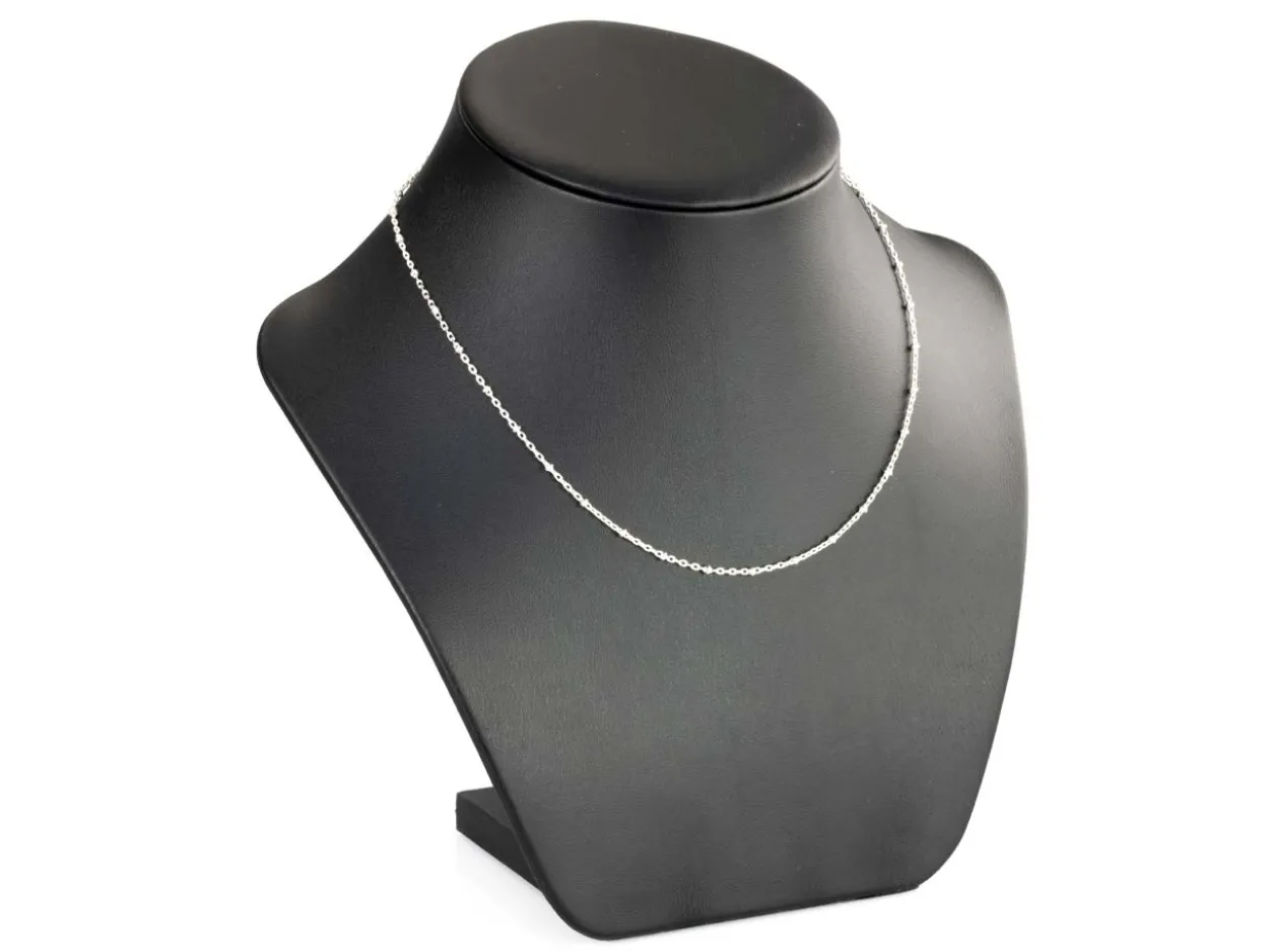 Sterling Silver 2.1mm Oval Trace Chain With Bead Station 16"/40cm Unhallmarked