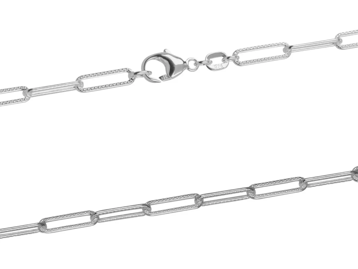 Sterling Silver 3.4mm Patterned Paperclip Trace Chain 22"/55cm Hallmarked, 100% Recycled Silver