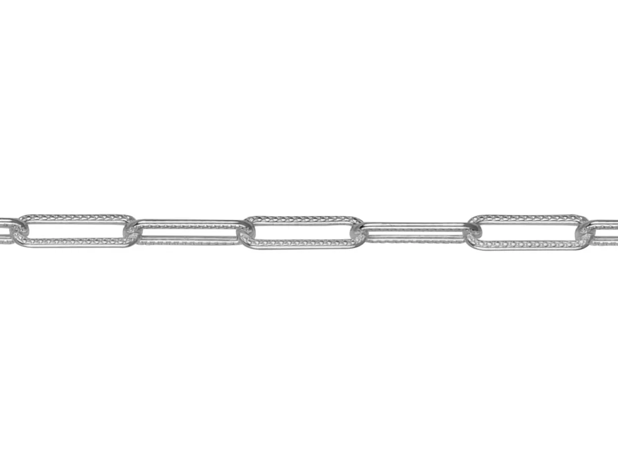 Sterling Silver 3.4mm Patterned Paperclip Trace Chain 22"/55cm Hallmarked, 100% Recycled Silver
