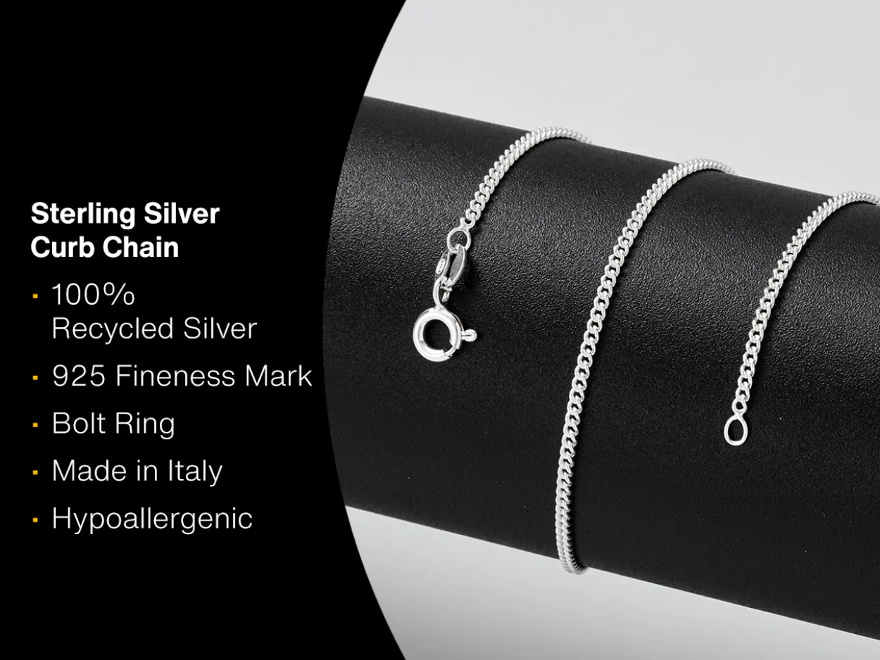 Sterling Silver 1.7mm Round Curb Chain 20"/50cm Unhallmarked 100% Recycled Silver