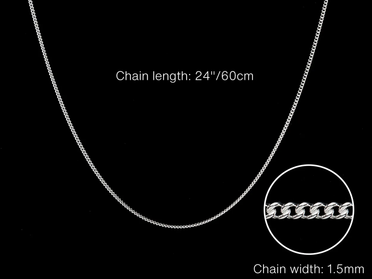 Sterling Silver 1.5mm Round Curb Chain 24"/60cm Unhallmarked 100% Recycled Silver