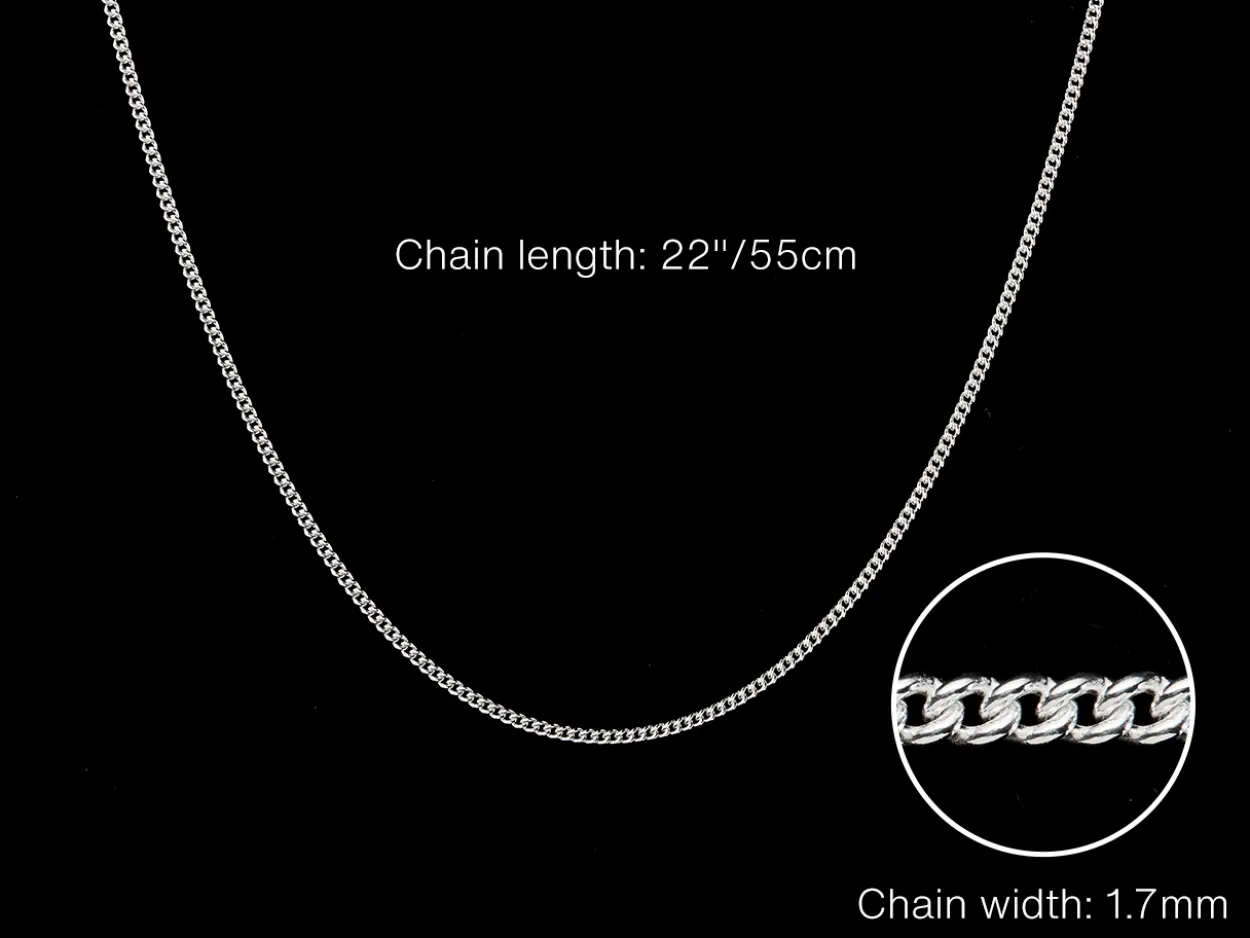 Sterling Silver 1.7mm Round Curb Chain 22"/55cm Unhallmarked 100% Recycled Silver