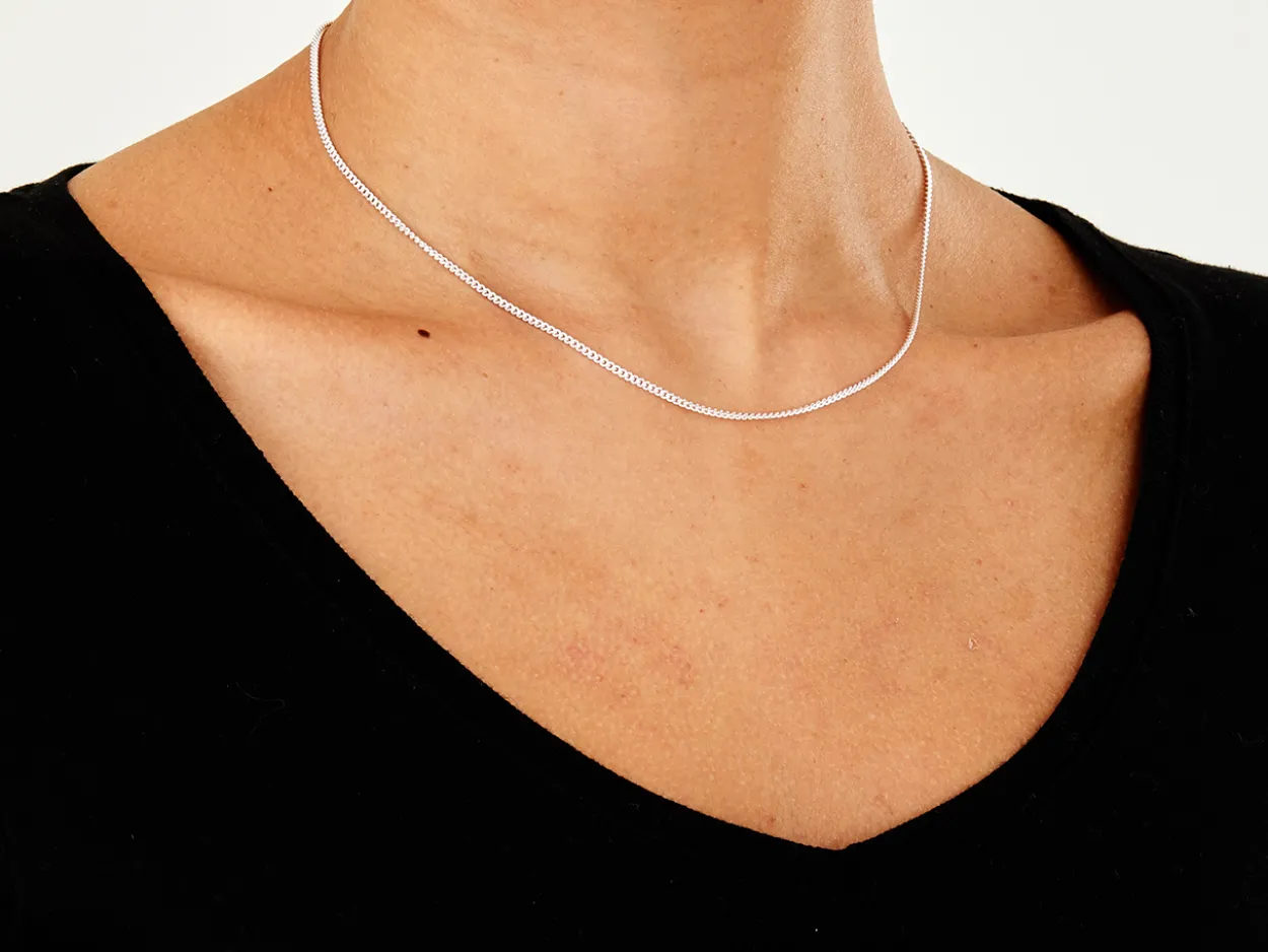 Sterling Silver 1.7mm Round Curb Chain 16"/40cm Unhallmarked 100% Recycled Silver