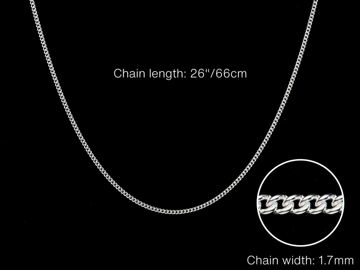 Sterling Silver 1.7mm Round Curb Chain 26"/66cm Unhallmarked 100% Recycled Silver