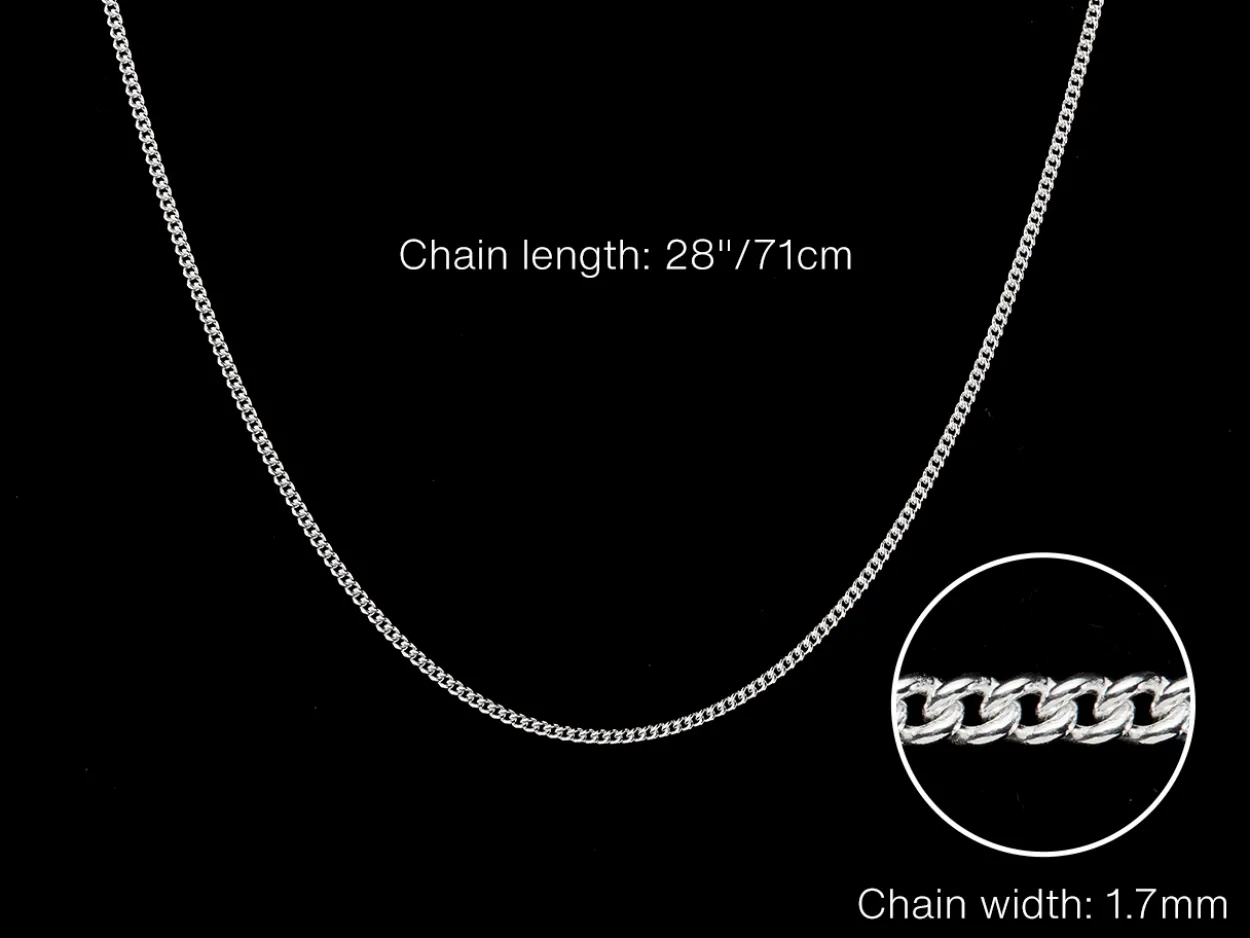 Sterling Silver 1.7mm Round Curb Chain 28"/71cm Unhallmarked 100% Recycled Silver